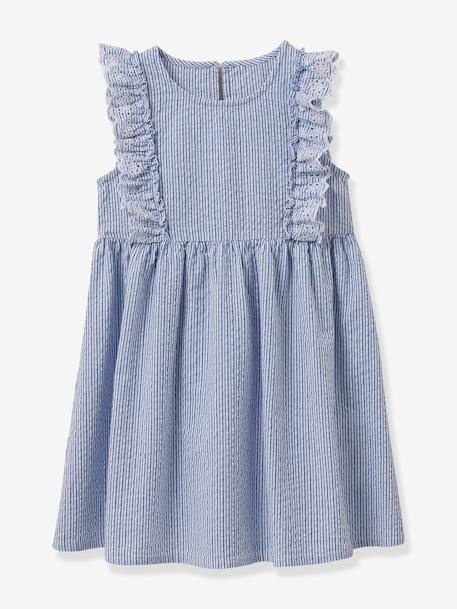 Dress in Seersucker for Girls, by CYRILLUS striped blue 