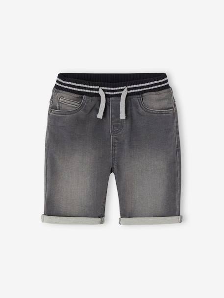 Bermuda Shorts in Denim-Effect Fleece for Boys, Easy to Put On denim grey+double stone+stone 