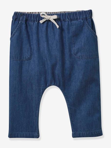 Harem-Style Trousers in Lightweight Denim for Babies, by CYRILLUS denim blue 