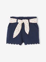 Cotton Gauze Shorts with Floral Belt for Babies