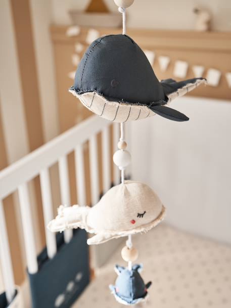 Whales Musical Mobile, Navy Sea marl beige 