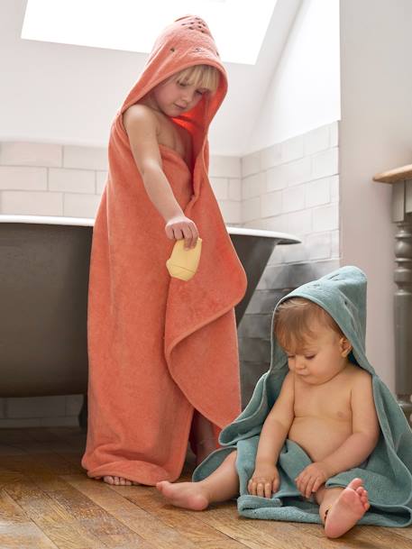 Bath Cape, Essentials for Babies, in recycled cotton green+sandy beige 