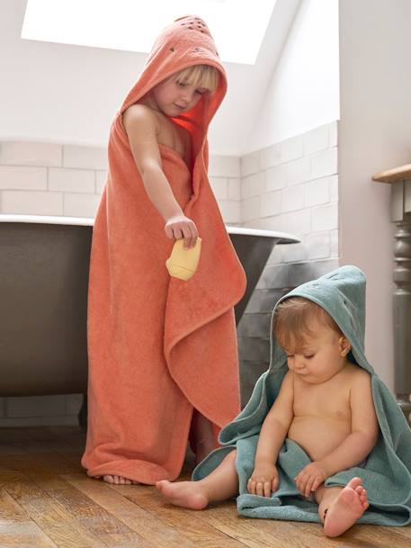 Bath Cape, Essentials for Babies, in recycled cotton green+peach+sandy beige 
