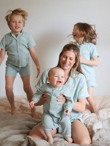 Short Pyjamas in Cotton Gauze for Women sage green 