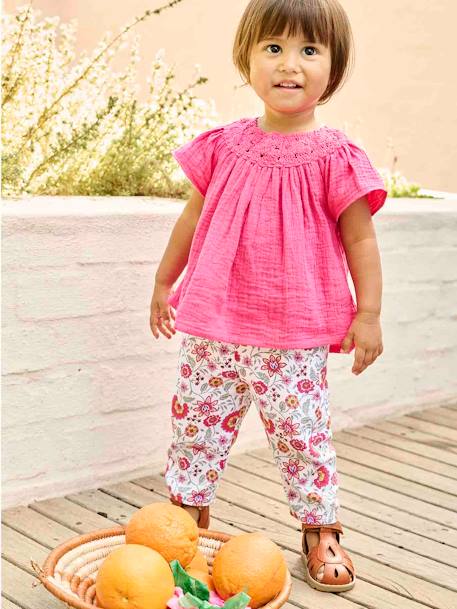 Floral Trousers with Elasticated Waistband, for Babies ecru 