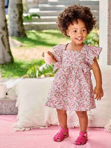 Dress with Ruffles for Babies chequered pink+printed pink 