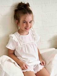 Girls-Nightwear-Short Pyjamas in Cotton Voile with Plumetis & Broderie Anglaise for Girls