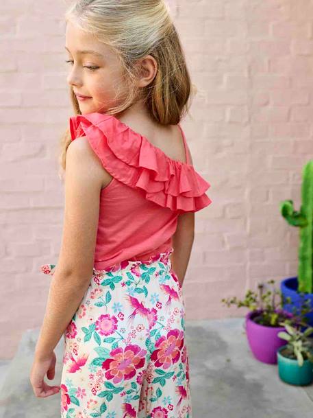 Top with Asymmetrical Frill for Girls coral+ecru+sage green 