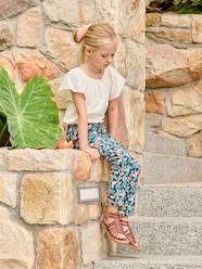 Girls-Trousers-Fluid Cropped Trousers with Floral Print, for Girls