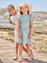 -Ruffled Dress in Broderie Anglaise, for Girls