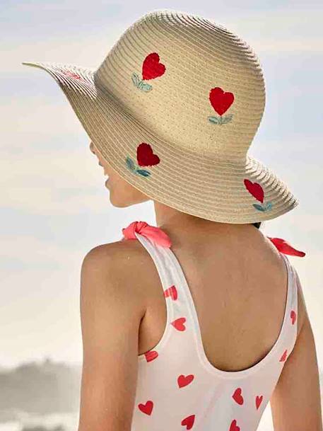 Capeline Style Hat in Straw-Effect with Hearts for Girls wood 