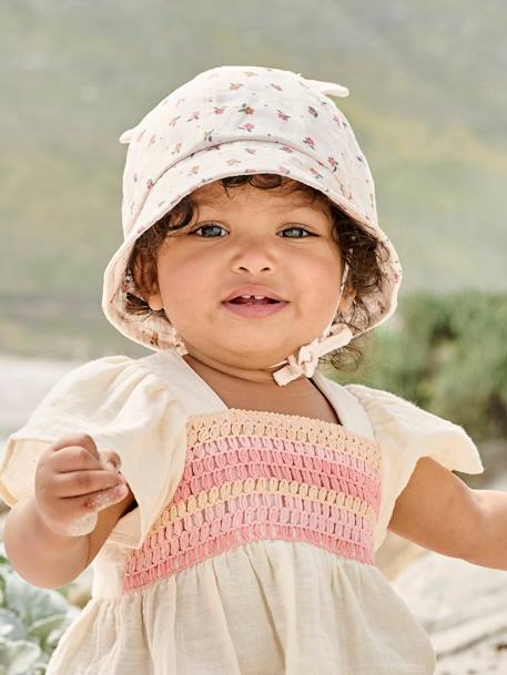 Printed Bucket Hat for Baby Girls ecru+rose 