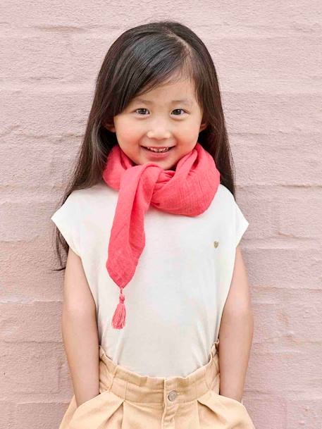 Plain Scarf with Tassels for Girls coral+grey blue+sky blue 