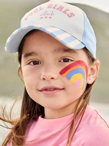 Cap for Girls, 'Cool Girls Club' striped blue 