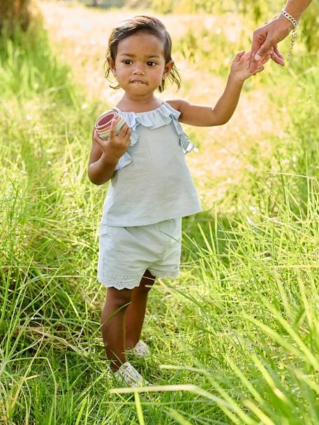 Ensemble for Babies: Blouse with Straps + Embroidered Shorts crystal blue 