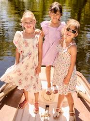 Girls-Dresses-Dress with Ruffles in Broderie Anglaise & Creased Effect, for Girls