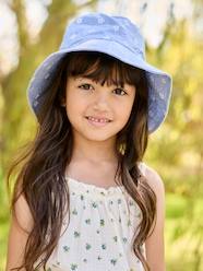 Floral Capeline-Style Bucket Hat in Denim for Girls