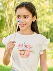 Girls-Tops-T-Shirts-Embroidered T-Shirt with Ruffle on the Sleeves, for Girls
