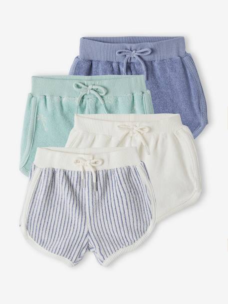 Pack of 4 Shorts in Terry Cloth, for Babies chambray blue 