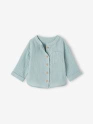 Baby-Blouses & Shirts-Shirt in Cotton Gauze with Mandarin Collar, for Babies