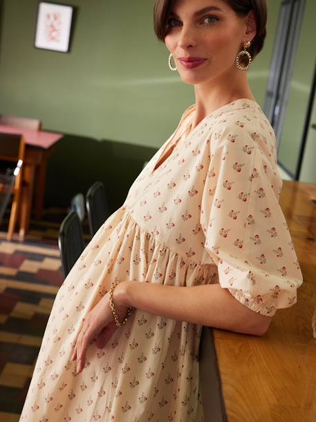 Maternity Dress with Printed Flowers, ENVIE DE FRAISE sandy beige 