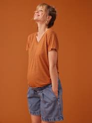 Maternity-T-shirts & Tops-Iridescent Linen T-Shirt for Maternity, V-Neck, by ENVIE DE FRAISE