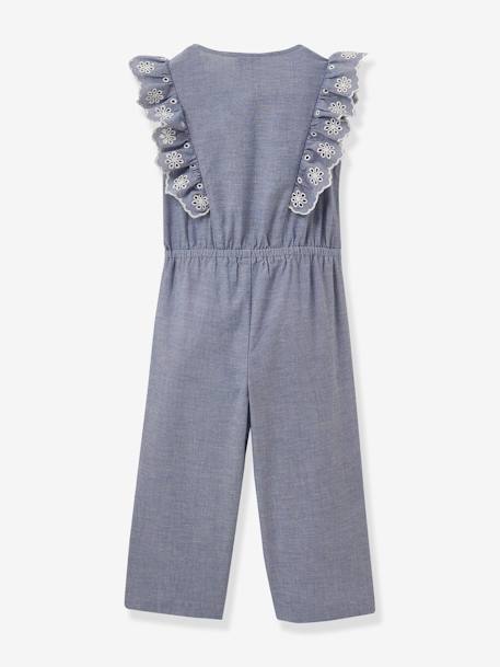Ruffled, Embroidered Jumpsuit for Girls by CYRILLUS blue 