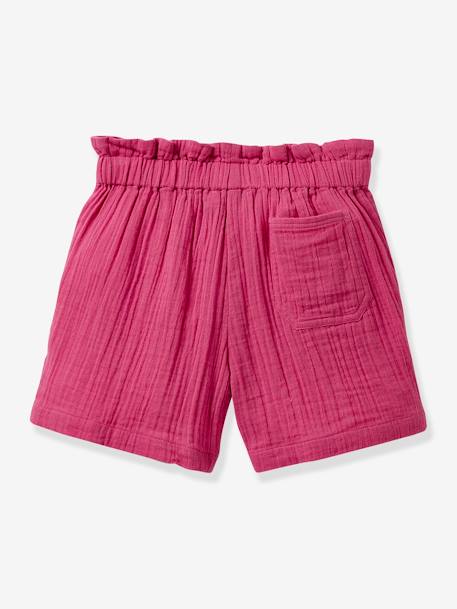 Shorts in Cotton Gauze for Girls, by CYRILLUS fir green+raspberry pink 