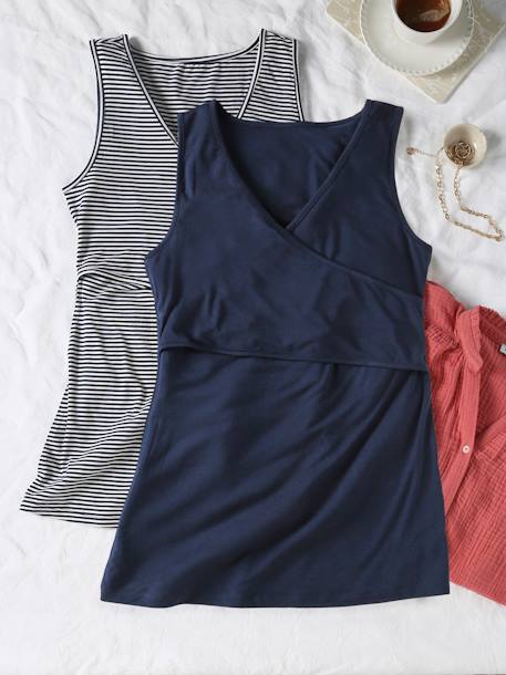 Pack of 2 Sleeveless Tops with Crossover Effect for Maternity, Fiona by ENVIE DE FRAISE black+navy blue 