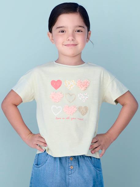 T-Shirt with Shaggy Rags Design & Iridescent Details for Girls almond green+apricot+ecru+ink blue+sky blue+striped navy blue 