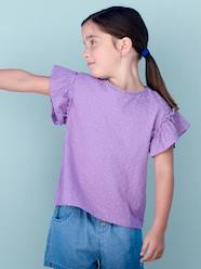 Girls-Tops-T-Shirt with Embroidered Flowers & Ruffled Sleeves for Girls
