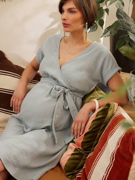 Organic Cotton Gauze Dress for Maternity, by ENVIE DE FRAISE sage green 