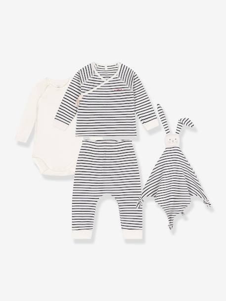3-Piece Striped Ensemble with Bunny Comforter Gift Set for Newborns by PETIT BATEAU navy blue 