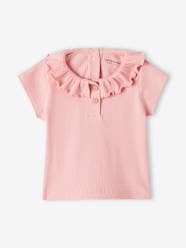 -Rib Knit T-Shirt with Frilled Collar for Babies