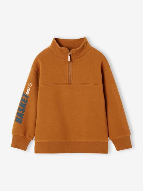 Sports Sweatshirt with Zip on the Neckline & Basketball on Sleeve for Boys anthracite+hazel 