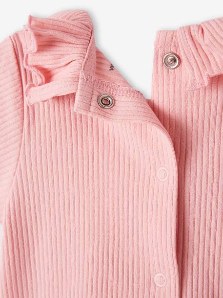 Rib Knit T-Shirt with Frilled Collar for Babies ecru+rose 