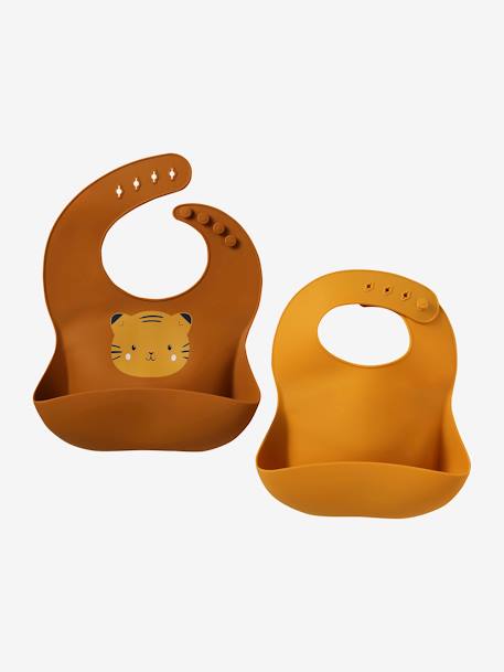 Set of 2 Silicone Bibs brown 