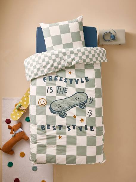 Duvet Cover + Pillowcase Set for Children chequered green 
