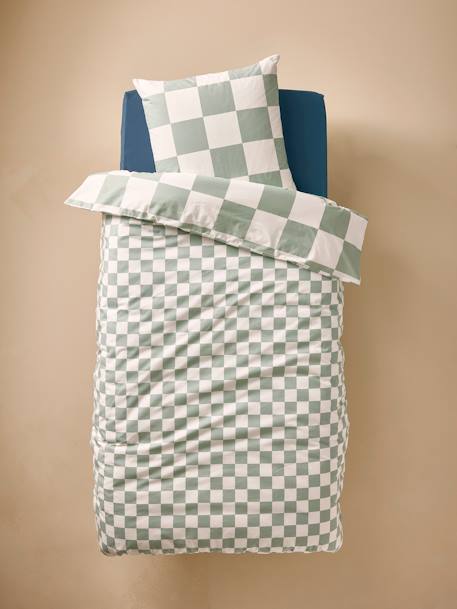 Duvet Cover + Pillowcase Set for Children chequered green 