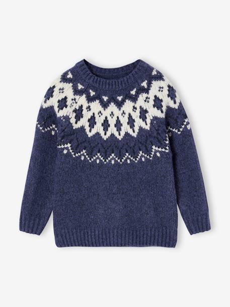 Jacquard Knit Jumper, Round Neckline, for Boys green+slate blue 