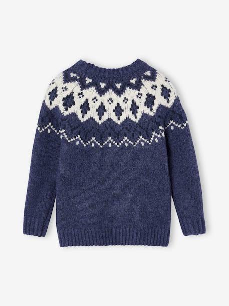 Jacquard Knit Jumper, Round Neckline, for Boys green+slate blue 