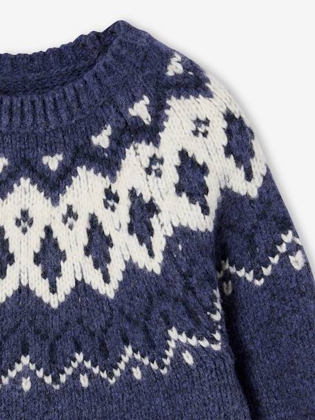 Jacquard Knit Jumper, Round Neckline, for Boys green+slate blue 