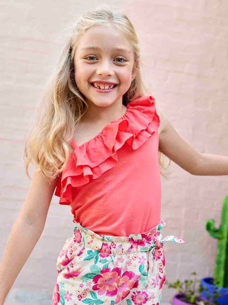 Top with Asymmetrical Frill for Girls coral+ecru+sage green 