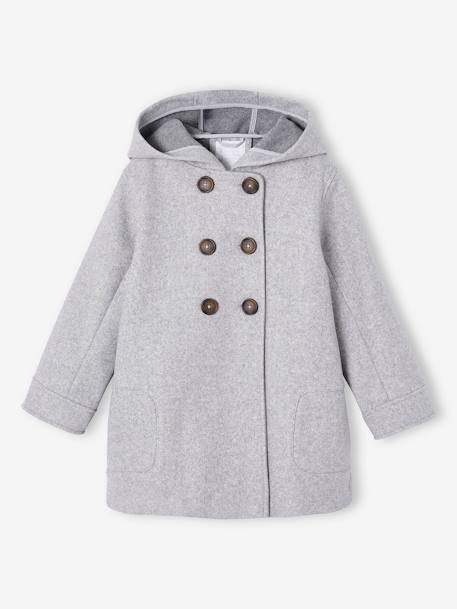 Hooded Jacket in Flannel-Effect Woollen Fabric, for Girls marl grey 