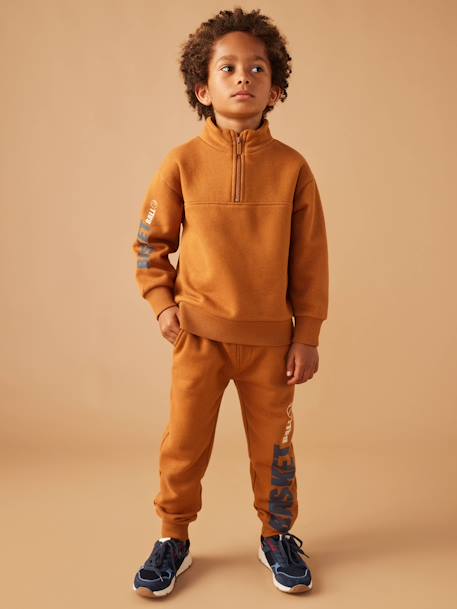 Sports Sweatshirt with Zip on the Neckline & Basketball on Sleeve for Boys anthracite+hazel 