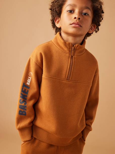 Sports Sweatshirt with Zip on the Neckline & Basketball on Sleeve for Boys anthracite+hazel 