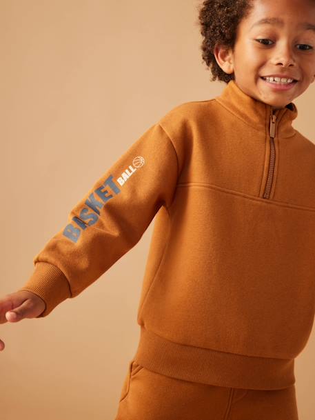 Sports Sweatshirt with Zip on the Neckline & Basketball on Sleeve for Boys anthracite+hazel 