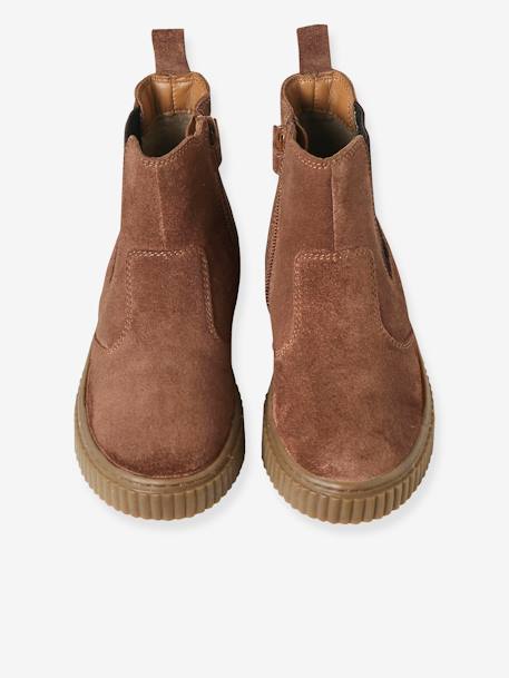 Leather Chelsea Boots with Elastic & Zip for Girls beige+camel+navy blue 