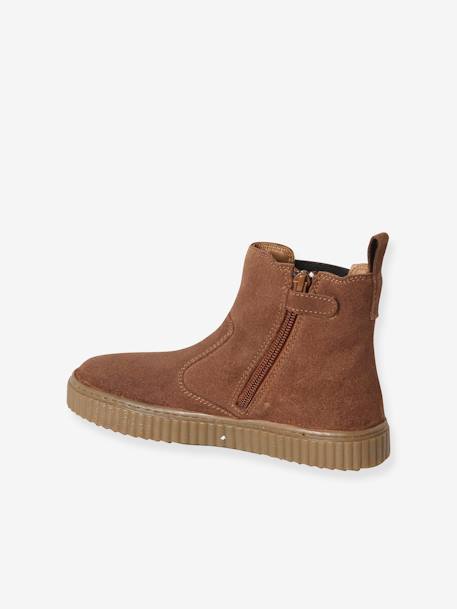 Leather Chelsea Boots with Elastic & Zip for Girls beige+camel+navy blue 