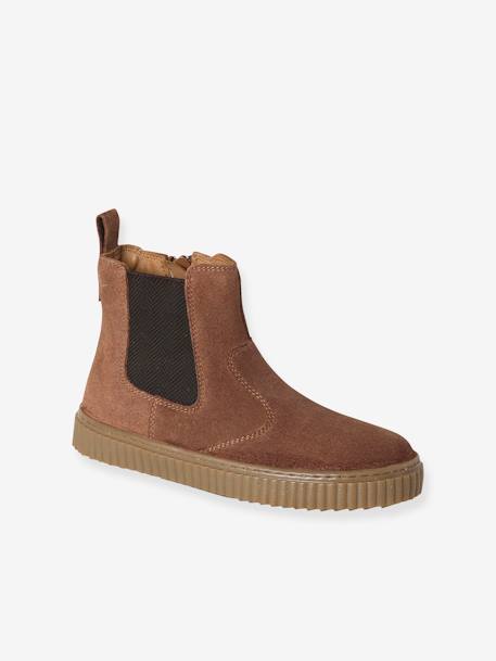 Leather Chelsea Boots with Elastic & Zip for Girls beige+camel+navy blue 